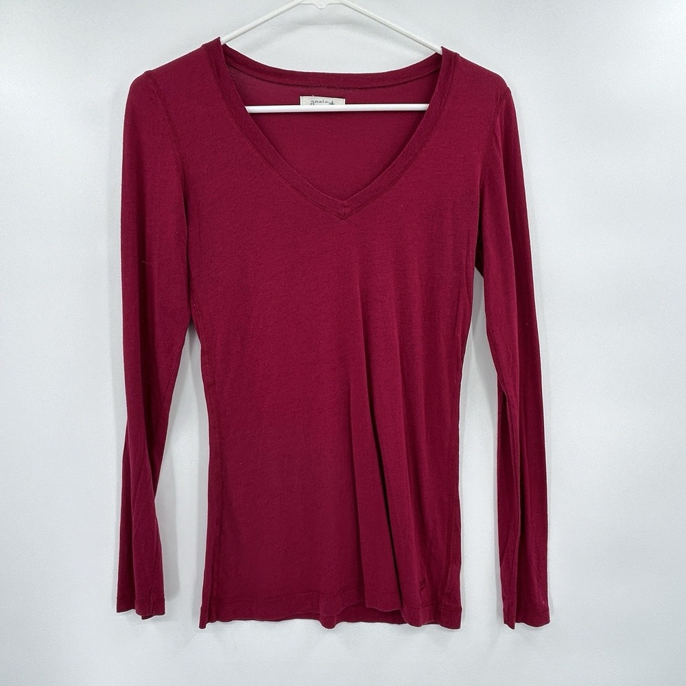 Aerie Womens Y2K Long Sleeve V-Neck Top Size S Maroon Elena Gilbert Bella 2000s